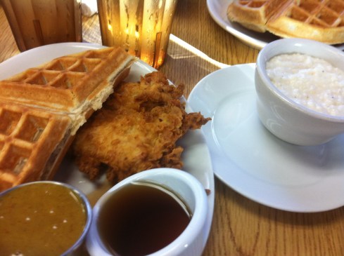 Yup, Fried Chicken and Waffles... for breakfast. I ate it coz the sign told me to.